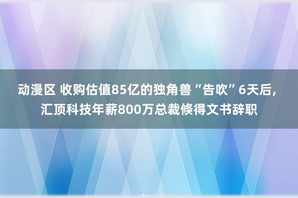 动漫区 收购估值85亿的独角兽“告吹”6天后， 汇顶科技年薪800万总裁倏得文书辞职